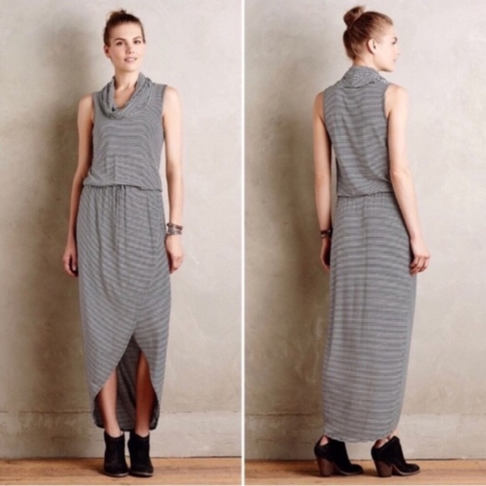 Anthropologie Dolan Striped Sleeveless Cowl Neck Black Maxi Long Dress Sz Medium